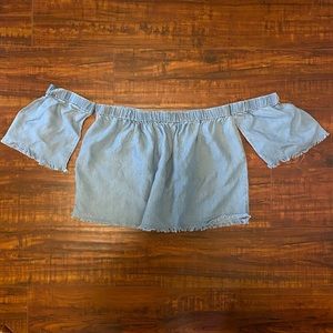 Light blue strapless crop top